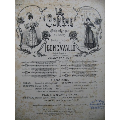 LEONCAVALLO R. La Bohème 4 bis Chant Piano 1897
