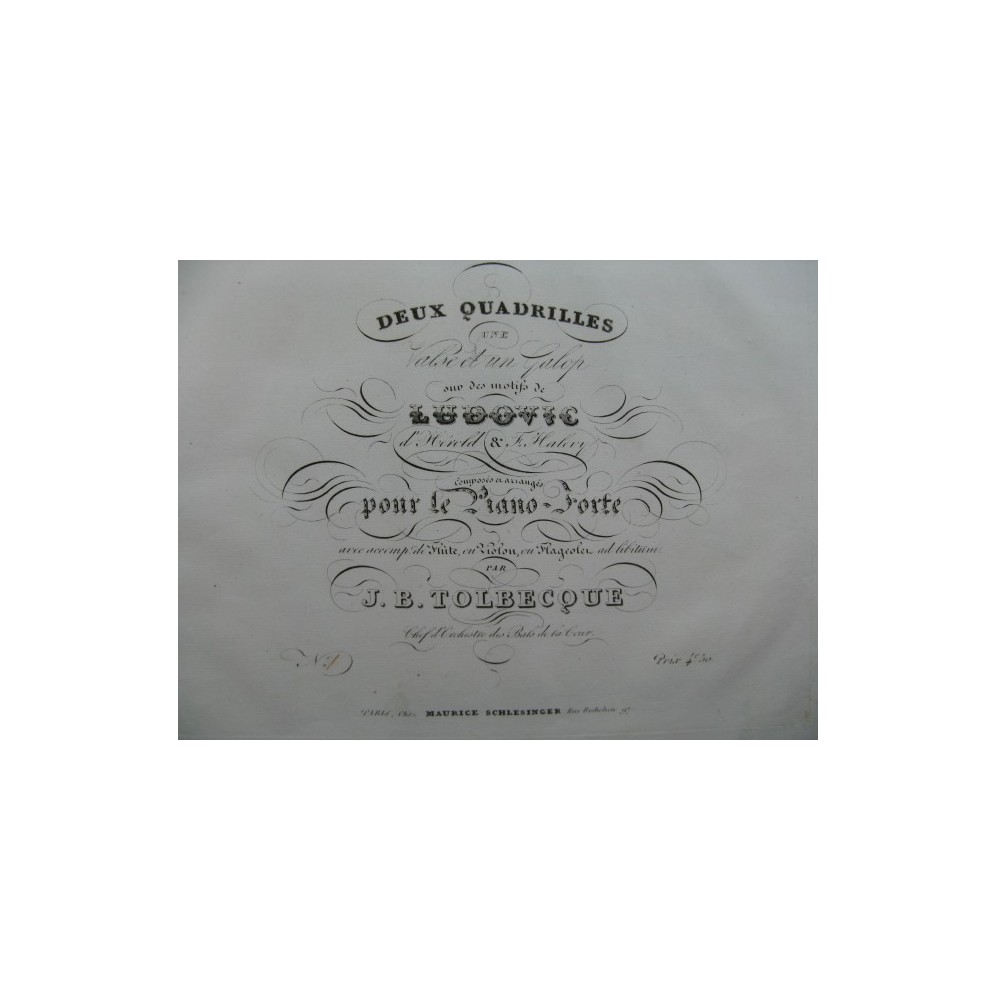 TOLBECQUE J. B. 1er Quadrille Ludovic Piano ca1834