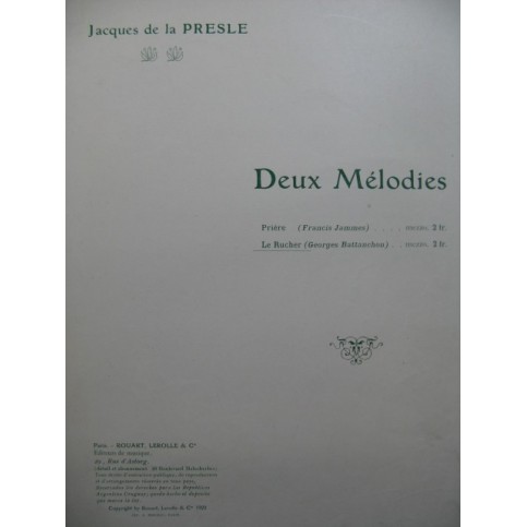 DE LA PRESLE Jacques Le Rucher Dédicace Chant Piano 1922