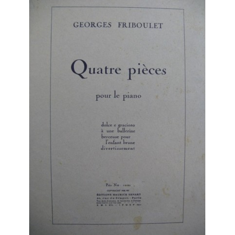 RIBOULET Georges Quatre pièces Piano