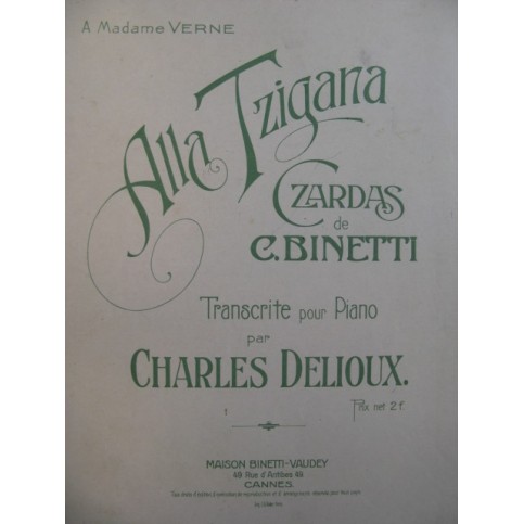 DELIOUX Charles Alla Tzigana Piano