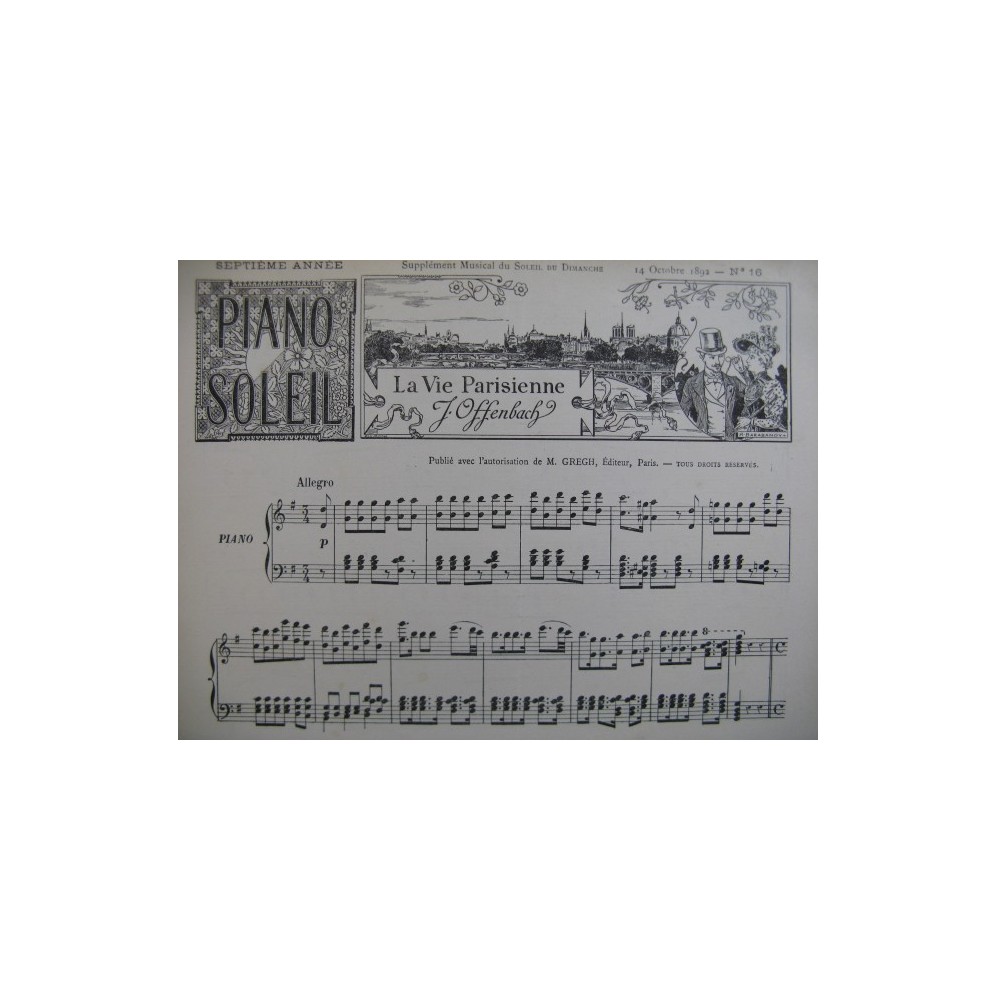 OFFENBACH La Vie Parisienne LAZZARI Duo WEBER Romance Piano 1892