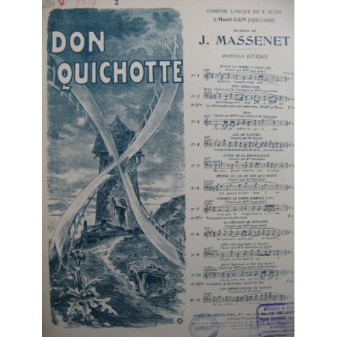 MASSENET Jules Don Quichotte No 2 Piano Chant 1910