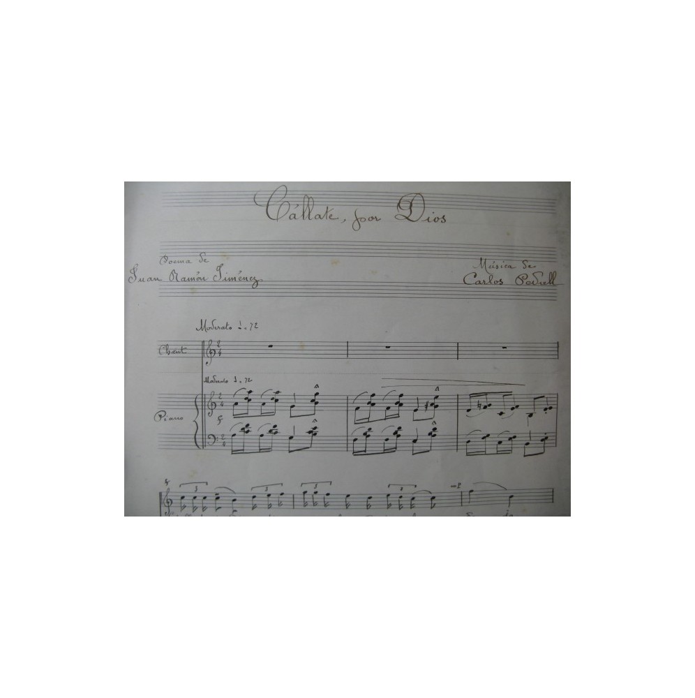 PEDRELL Carlos Callate por Dios Manuscrit Chant Piano 1924