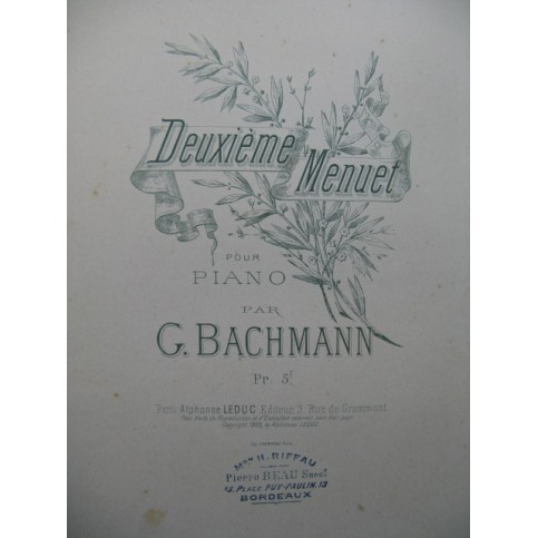 BACHMANN G. Deuxième Menuet Piano