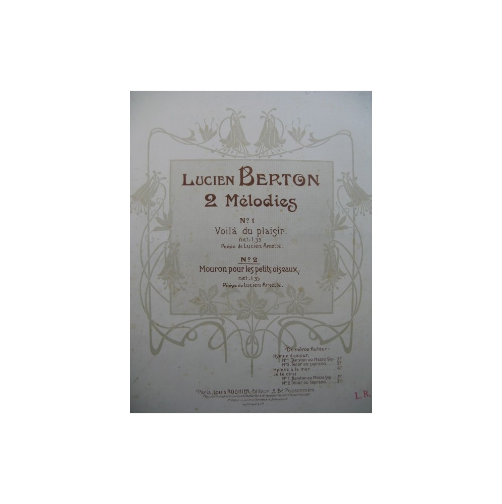 BERTON Lucien Mouron pour les petits oiseaux Chant Piano