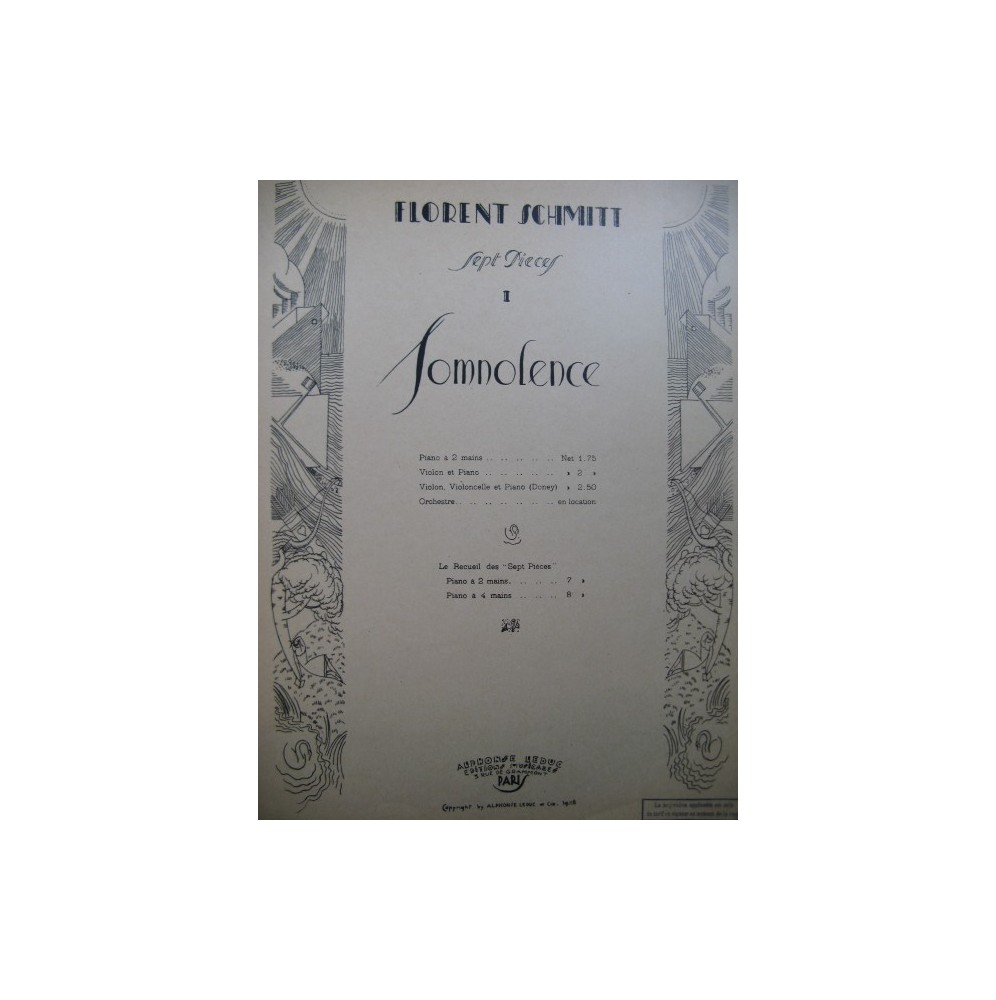 SCHMITT Florent Somnolence Piano 1928