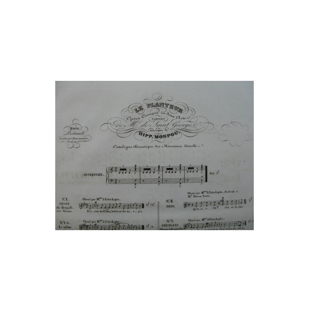 MONPOU Hippolyte Le planteur Chant du Bengali Chant Piano ca1840
