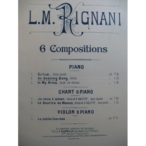 RIGNANI L. M. An Evening Song Piano