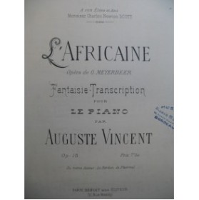 VINCENT Auguste L'Africaine Piano