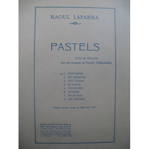 LAPARRA Raoul Pantomime Chant Piano 1927