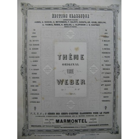 WEBER Thème Original varié op 2 Piano XIXe