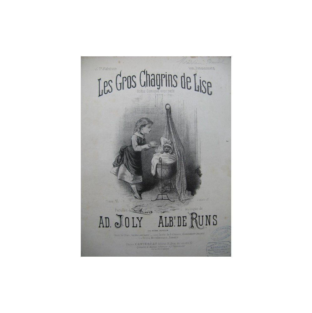 DE RUNS Albert Les Gros Chagrins de Lise Chant Piano XIXe