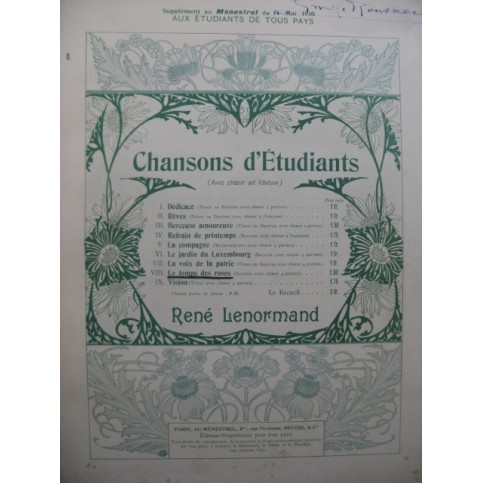 LENORMAND René Le Temps des Roses Piano Chant 1910