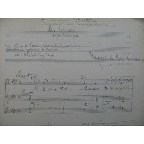 LENORMAND René Les Larmes Poésie Arabe Chant Piano Manuscrit