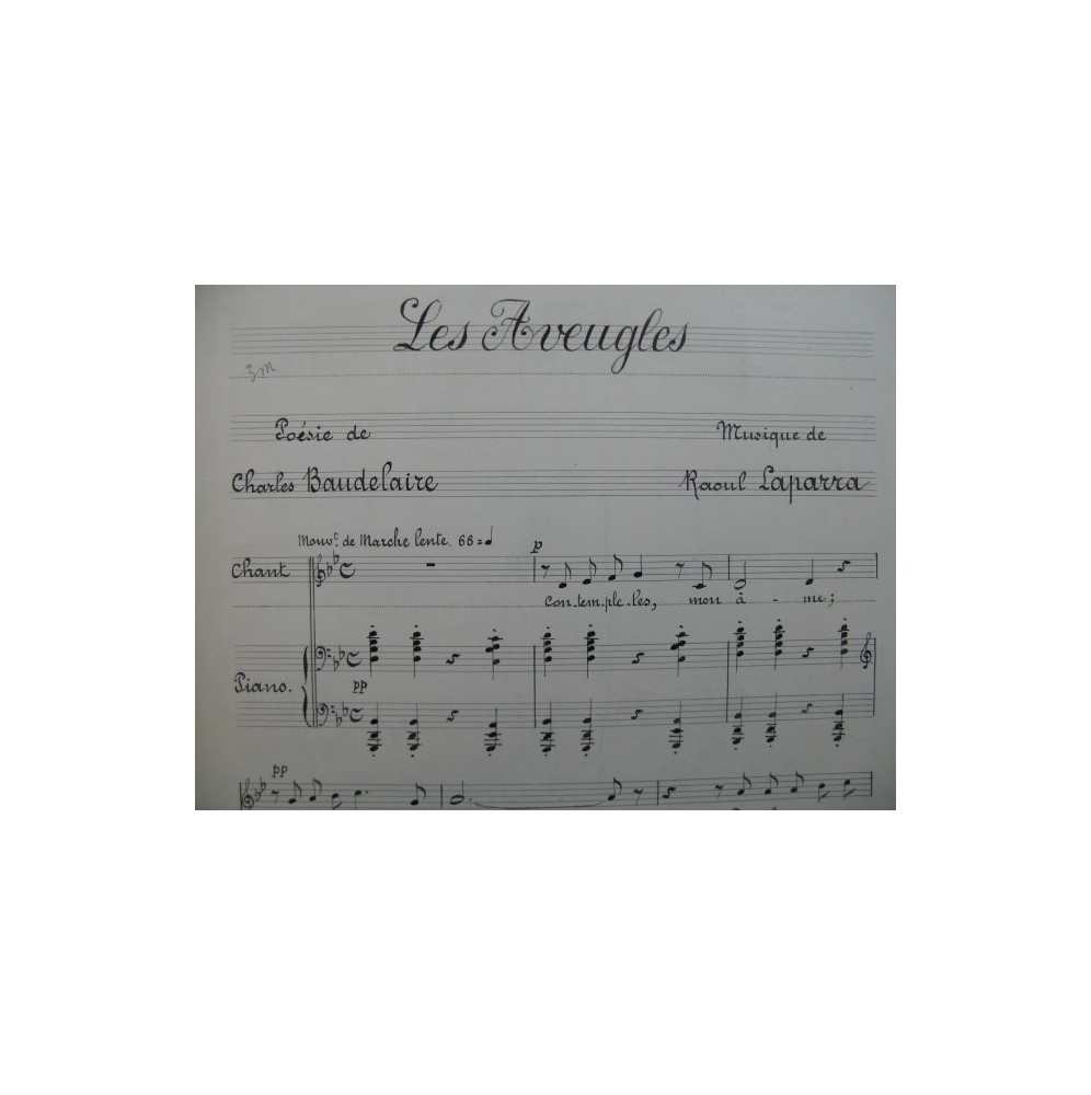 LAPARRA Raoul Les Aveugles Manuscrit Chant Piano