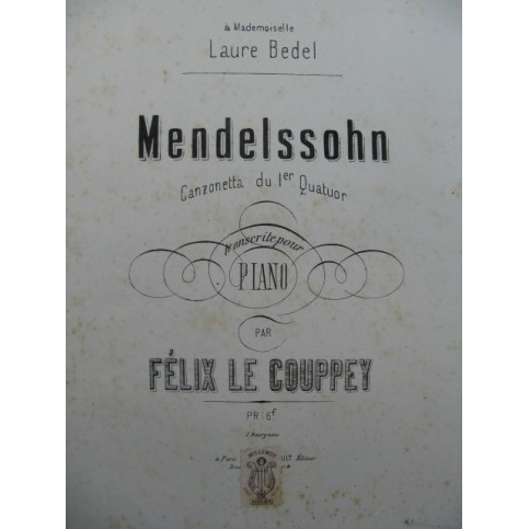 MENDELSSOHN Canzonetta du 1er Quatuor Piano 1874﻿