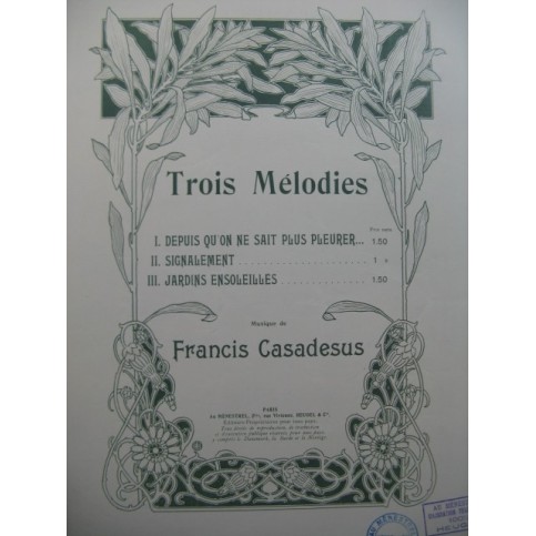 CASADESUS Francis Signalement Chant Piano 1911