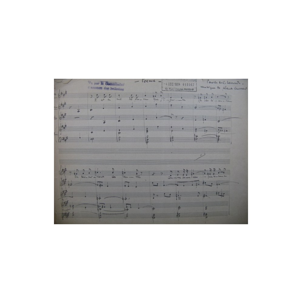 CRUSSARD Claude Poème Chant Violon Piano manuscrit 1934