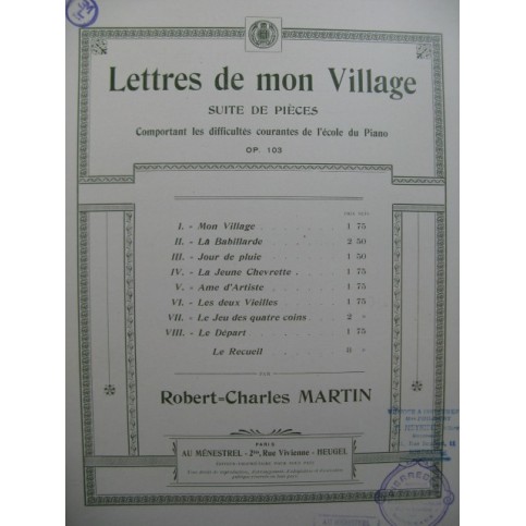 MARTIN Robert-Charles Lettres de mon Village Piano
