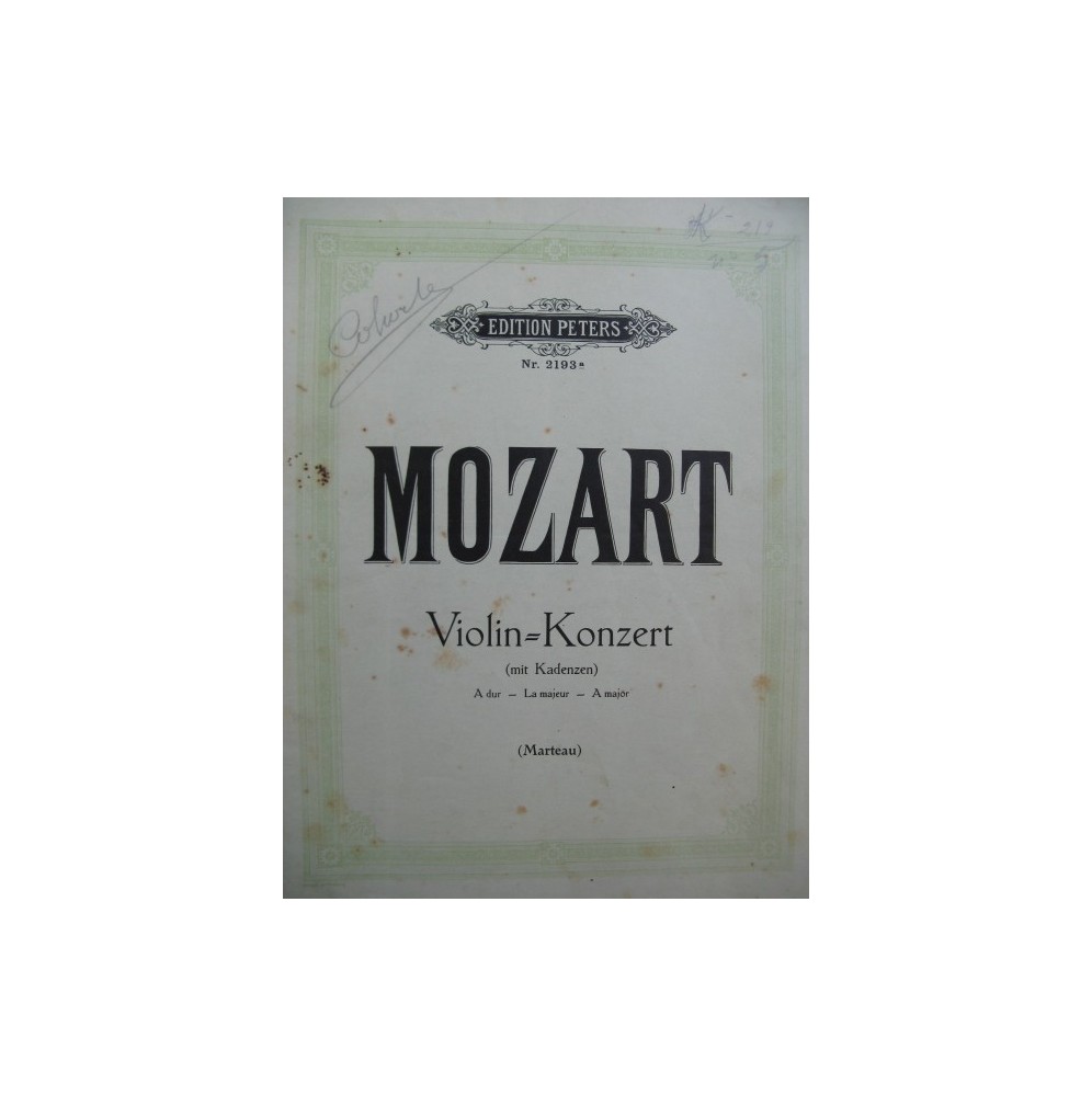 MOZART W. A. Concerto Violon A dur Piano Violon
