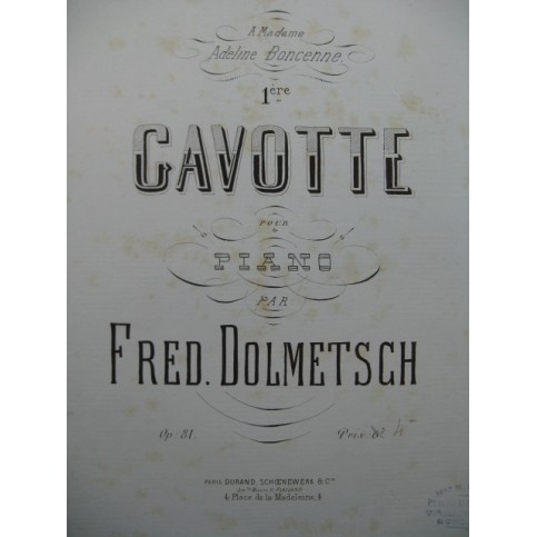 DOLMETSCH Fred Gavotte piano