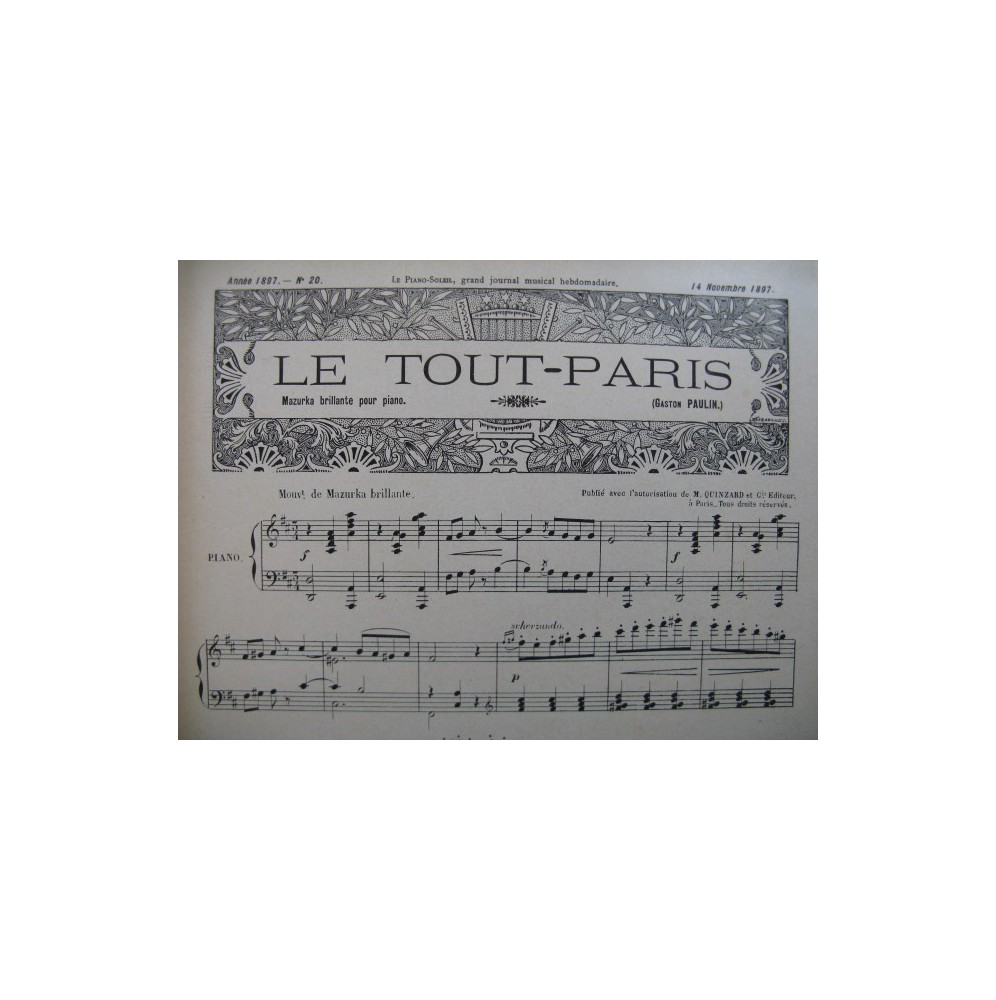 Piano Soleil Gaston Paulin Fétis Duvernoy Piano 6 mains Orgue 1897