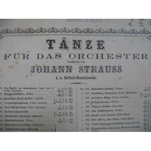 STRAUSS Johann Le Beau Danube Bleu Orchestre ca1870