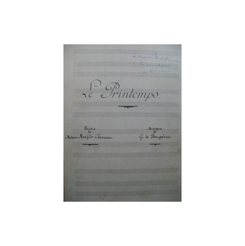 DE FOUGÈRES G. Le Printemps Manuscrit Chant Piano