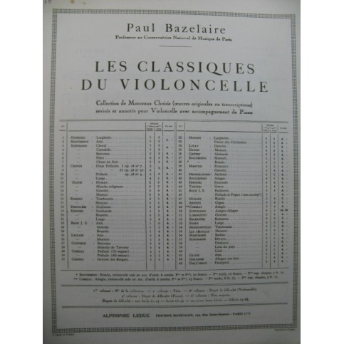 HAENDEL G. F. Sarabande Piano Violoncelle 1956
