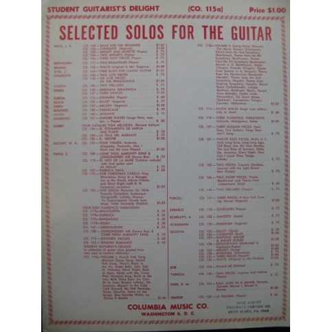 Studient Guitarist's Delight 20 Pièces pour Guitare 1954