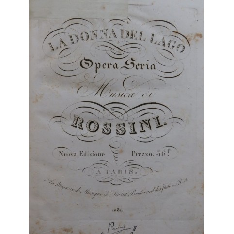 ROSSINI G. La Dona del Lago Opéra Chant Piano ca1825