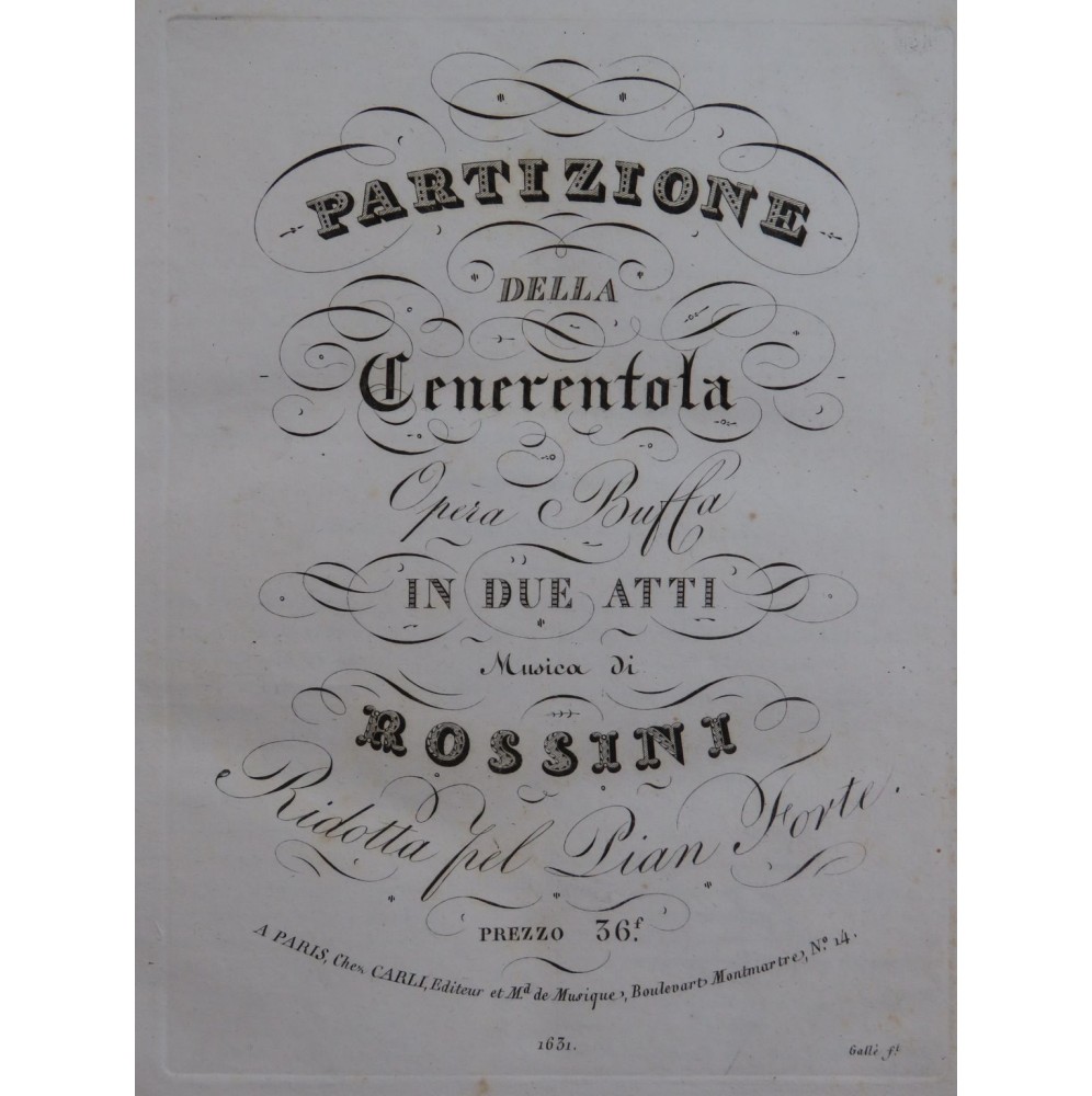 ROSSINI G. La Cenerentola Opéra en italien Chant Piano ca1825