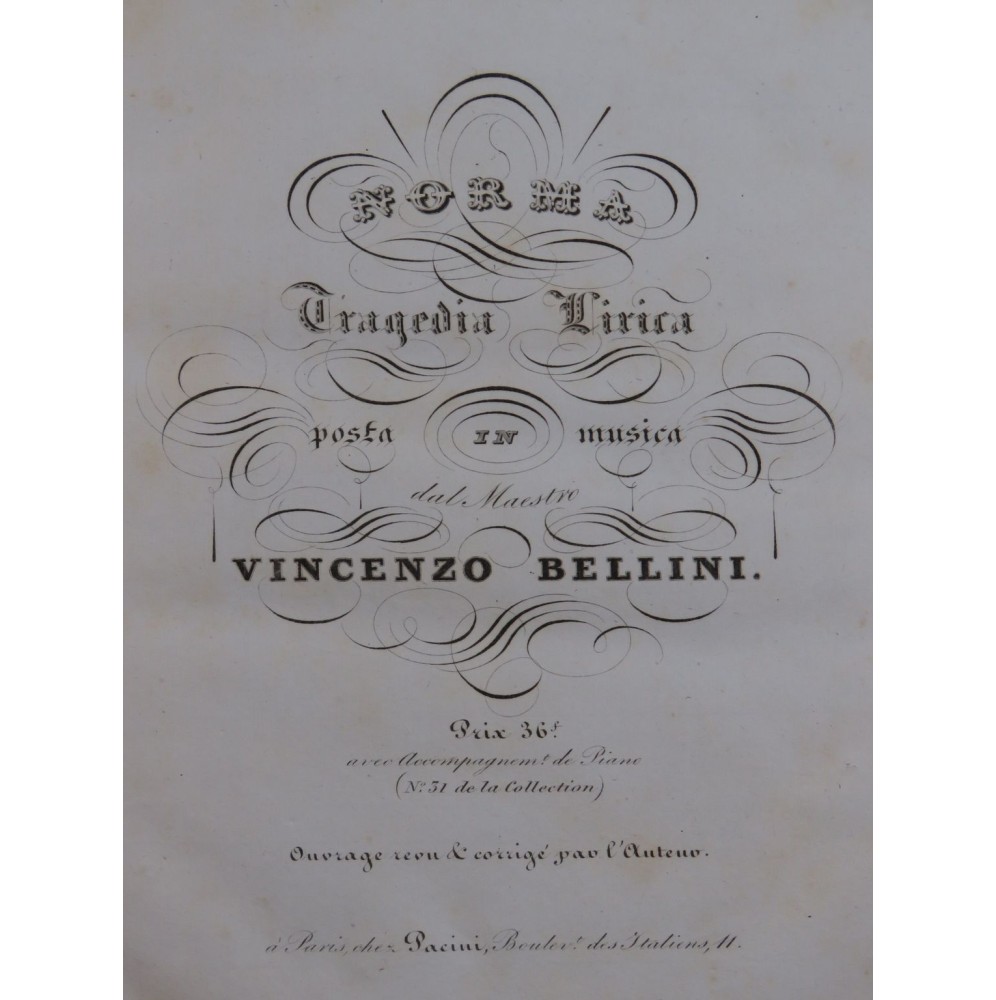 BELLINI Vincenzo Norma Opéra Chant Piano ca1835