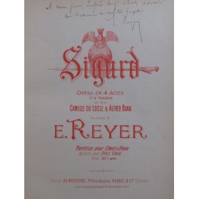 REYER Ernest Sigurd Opéra Dédicace Piano Chant 1885