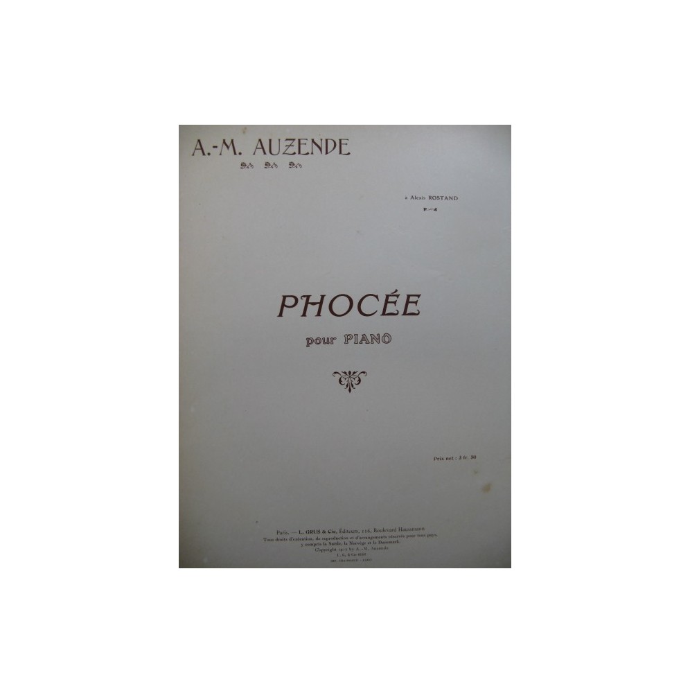AUZENDE Ange-Marie Phocée Dédicace Piano 1912