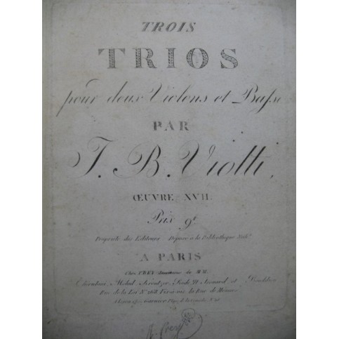 VIOTTI J. B. Trois Trios op 17 Violon Basse ca1810