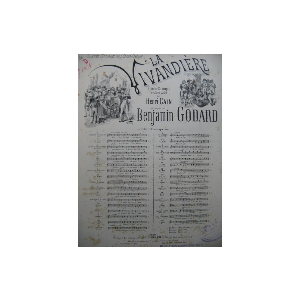GODARD Benjamin La Vivandière No 1 Chanson de Marche Chant Piano 1895
