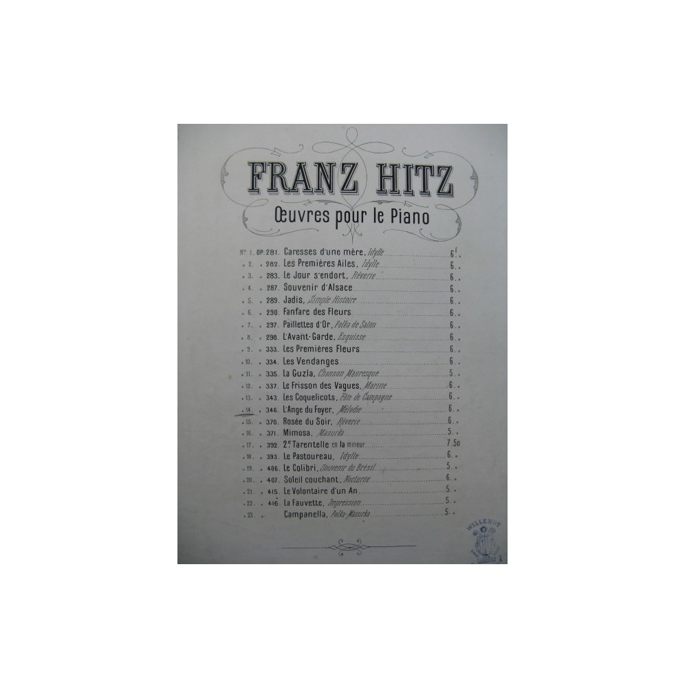 HITZ Franz L'Ange du Foyer Piano