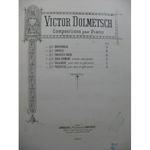 DOLMETSCH Victor Gaillarde Piano