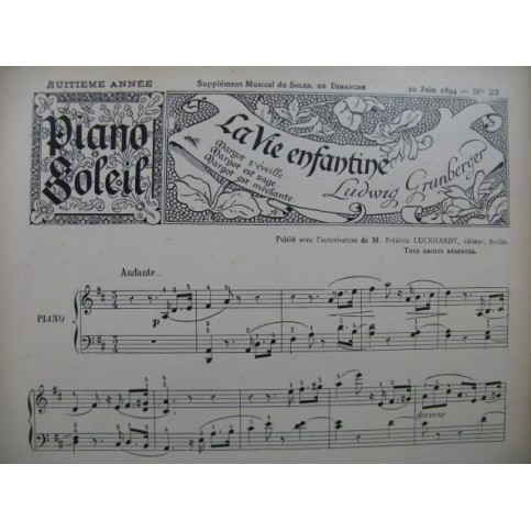 Piano Soleil No 23 Grunberger Ernouf Méhul Piano Chant 1894