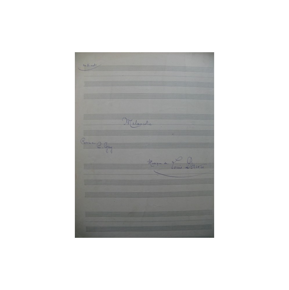 DÉRIVIS Louis Mélancolie Manuscrit Chant Piano