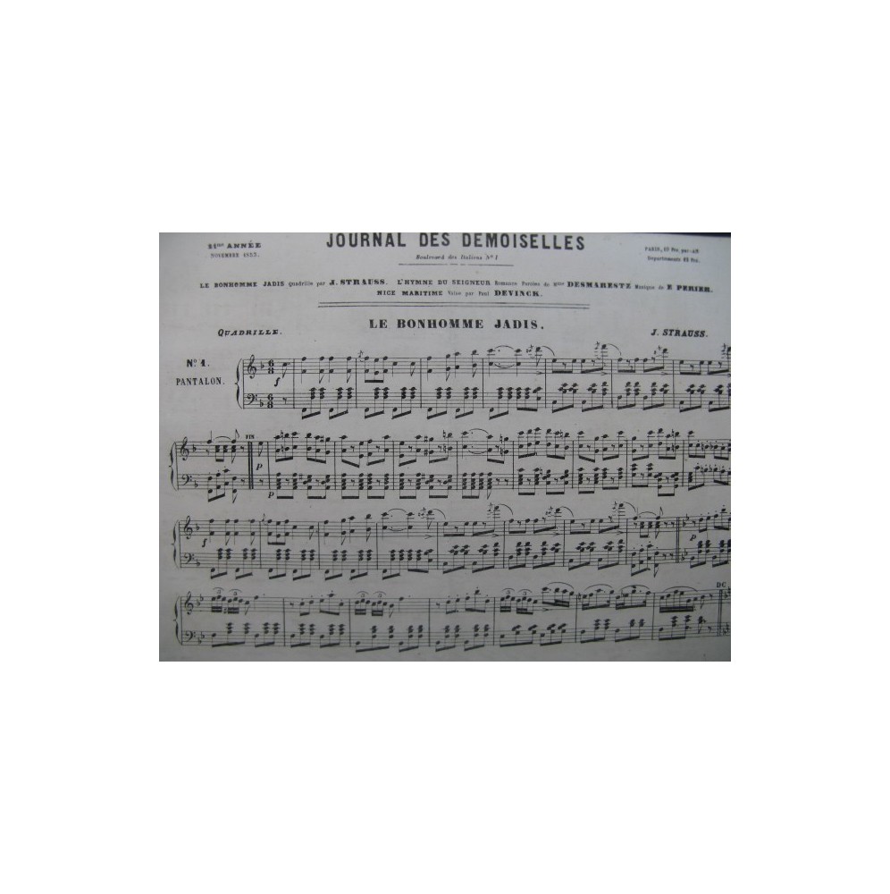 Journal des Demoiselles J. Strauss Perier Devinck Piano Chant 1853
