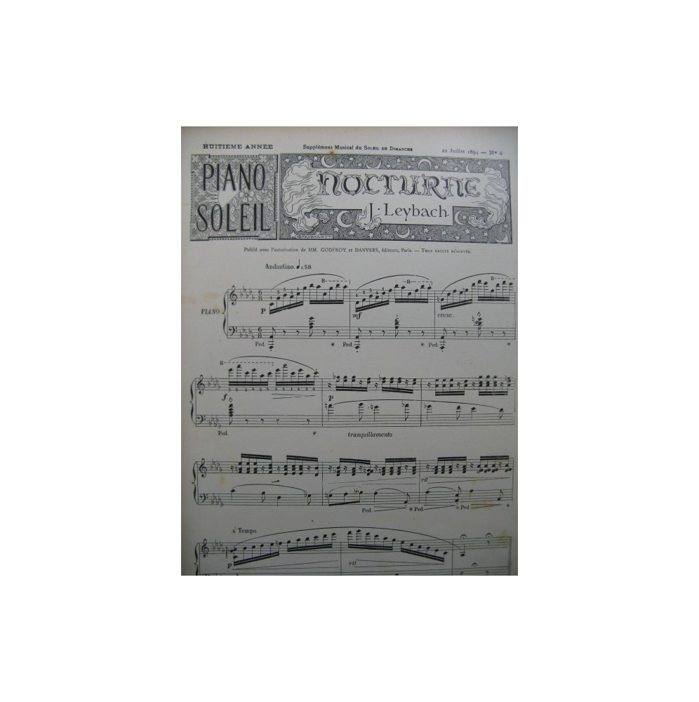 Piano Soleil No 4 Leybach Gurchowitch-Cohen Piano Orgue 1894