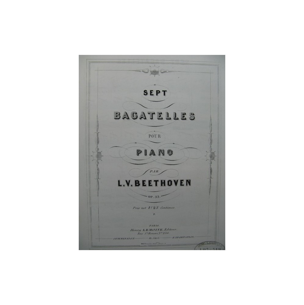 BEETHOVEN Sept Bagatelles op 33 Piano ca1858
