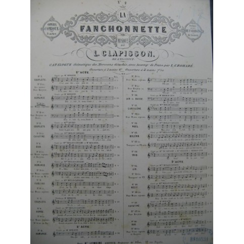 CLAPISSON Louis La Fanchonnette No 2 Romance Chant Piano XIXe