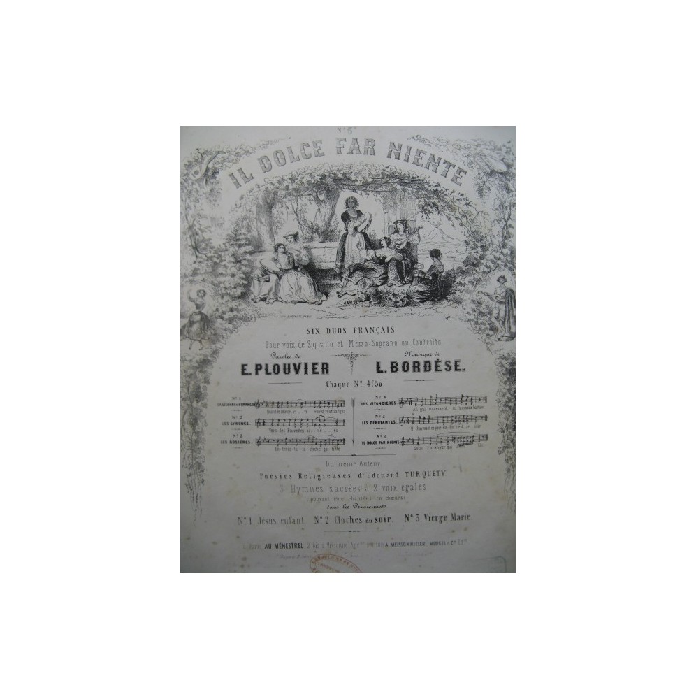 BORDÈSE Luigi Les Rosières Chant Piano ca1840