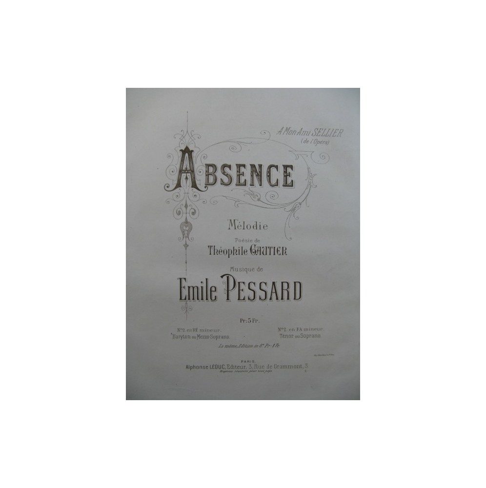 PESSARD Emile Absence Chant Piano ca1882
