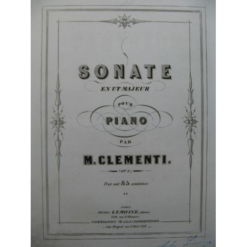 CLEMENTI Muzio Sonate en Ut Majeur op 2 Piano ca1855
