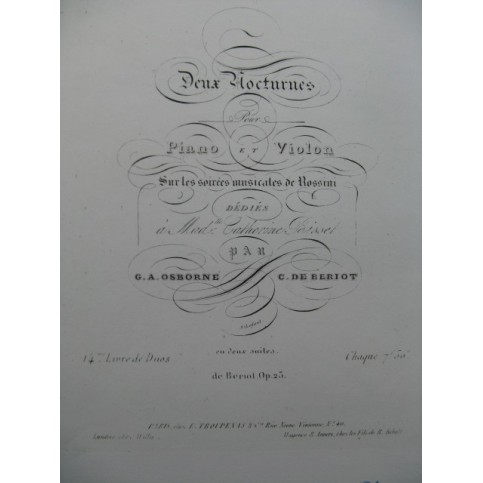 OSBORNE BÉRIOT Nocturne No 1 Violon Piano 1837